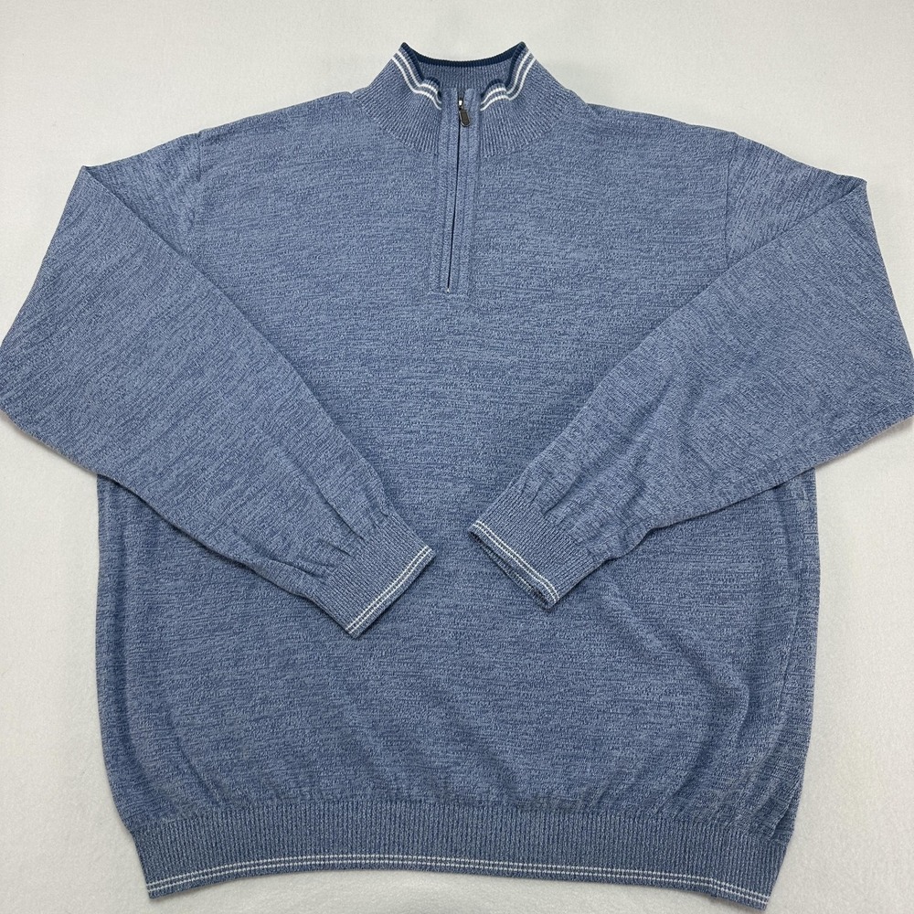 St. Croix Sweater Mens XL Blue 1/4 Zip Mock Neck Knit Prep USA Lightweight Golf